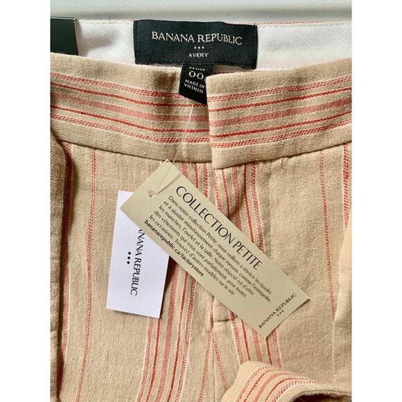 New Banana Republic Avery Tie Waist Stripe Linen Blend Ankle Pants 00 Petite - Picture 3 of 6